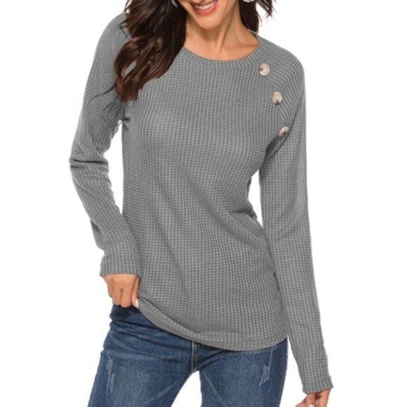 C.C. Boutique Sweaters - NWT Slate Gray Waffle Knit Button Shoulder Henley.